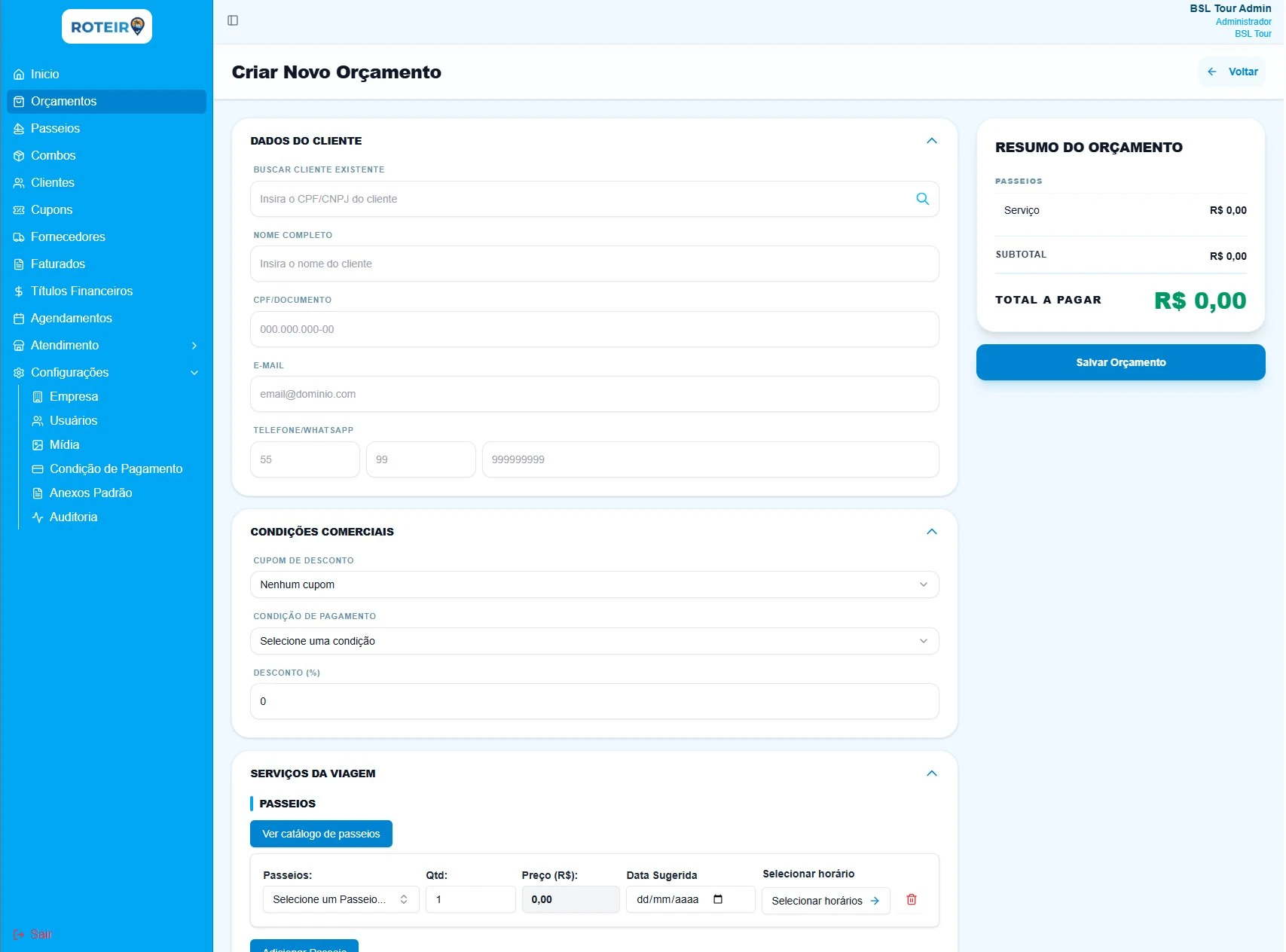 Criação de Orçamentos